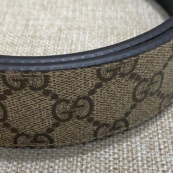 Gucci Classic Beige And Brown Gg Monogram Canvas Belt With A Gold Double G Metal - Picture 5 of 8